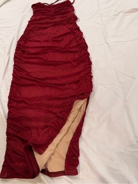 Forever 21 Ruched Burgundy Midi Skirt